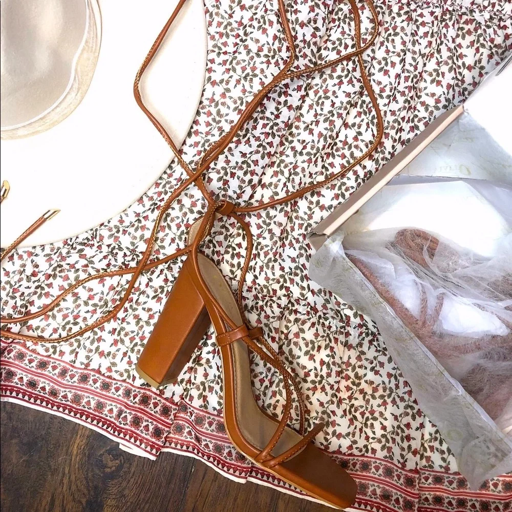 Lace up brown/tan block heels!! Just in time for spring break ☀️😍 - Picture 6 of 12